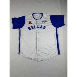 Boston Red Sox Hellas Greek Heritage Baseball Jersey Mens Large White Blue 52669